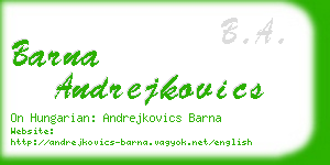 barna andrejkovics business card